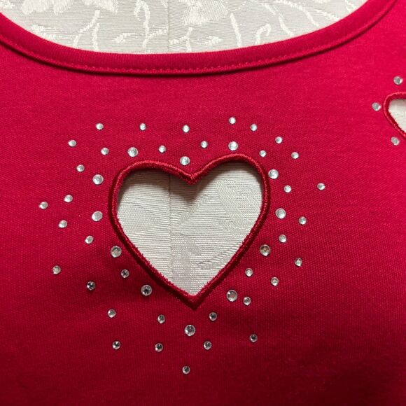 Quacker Factory Hear Cut Out Rhinestone 3/4 Sleeve Blouse Top NWT Plus Size 1X - Picture 8 of 14